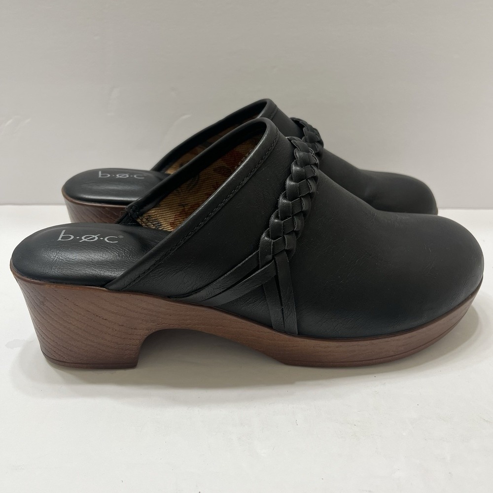 b.o.c Journi Clogs Black Upper Braid Accent Woodgrain-Look Platform Heel Size 10